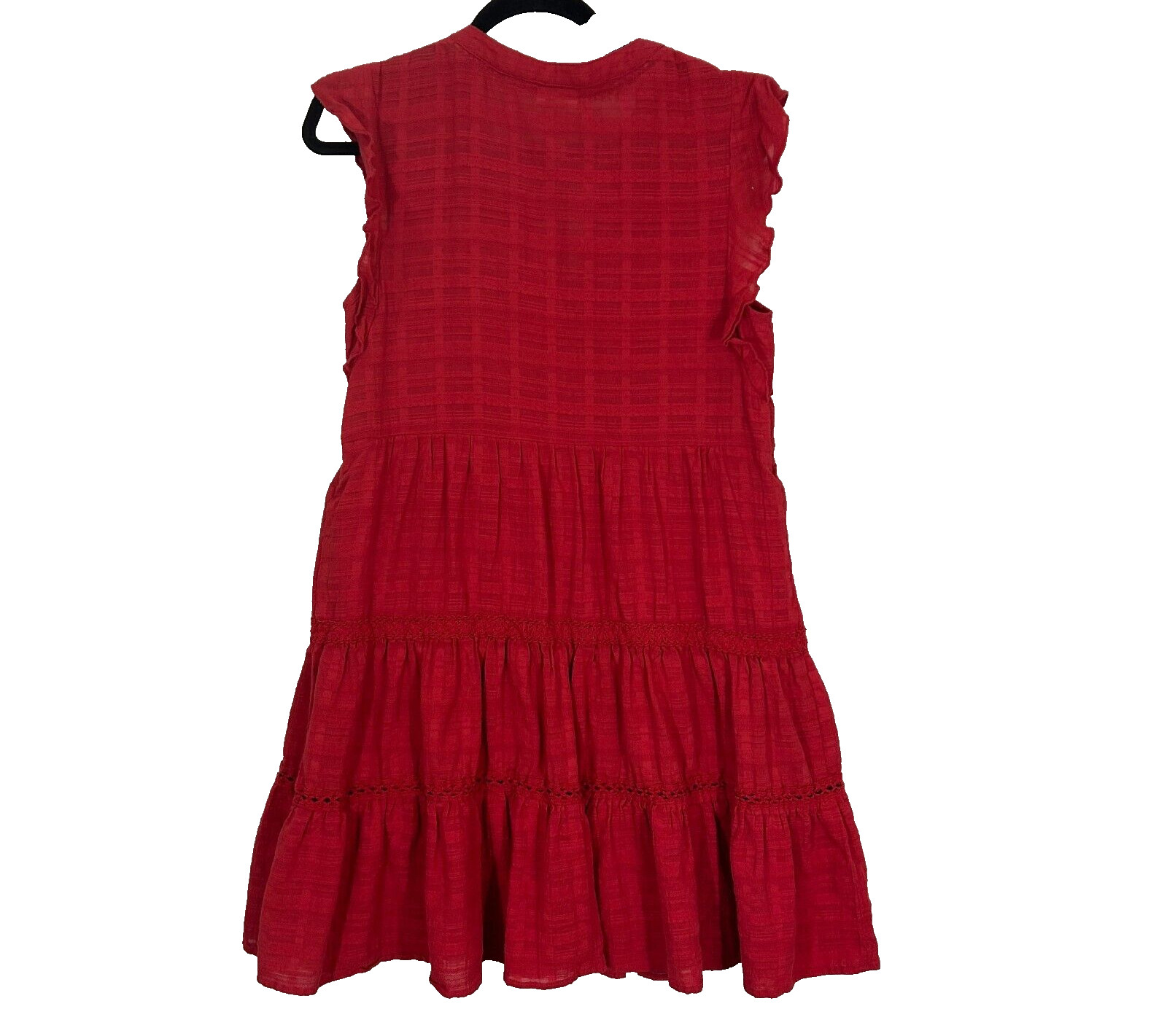 Knox Rose Dress Medium Knee Length Red Tiered Ruffle Tasseled Peasant Boho