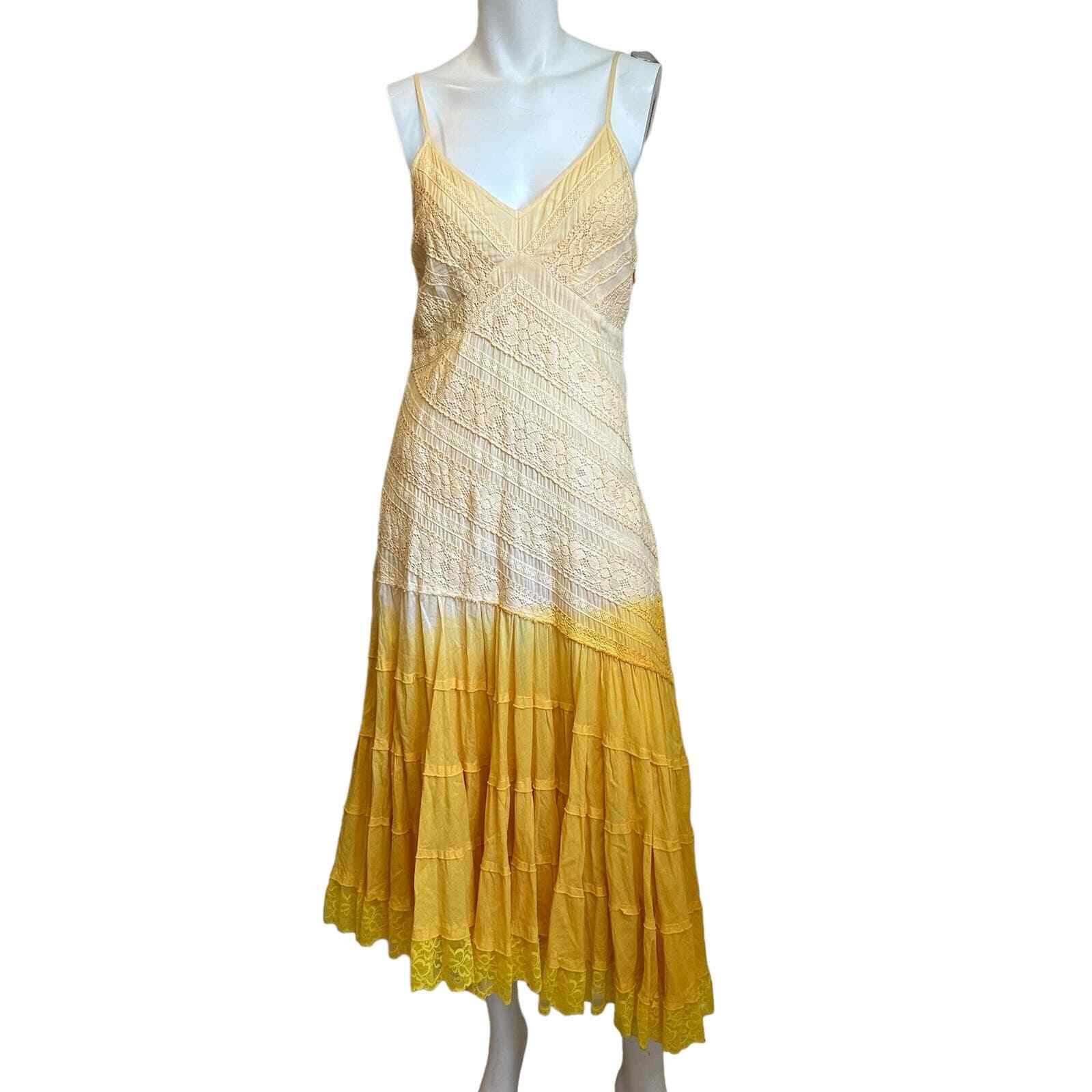 Alberto Makali Ombre Yellow Asymmetrical Crochet Look Midi SunDress Y2K sz 8