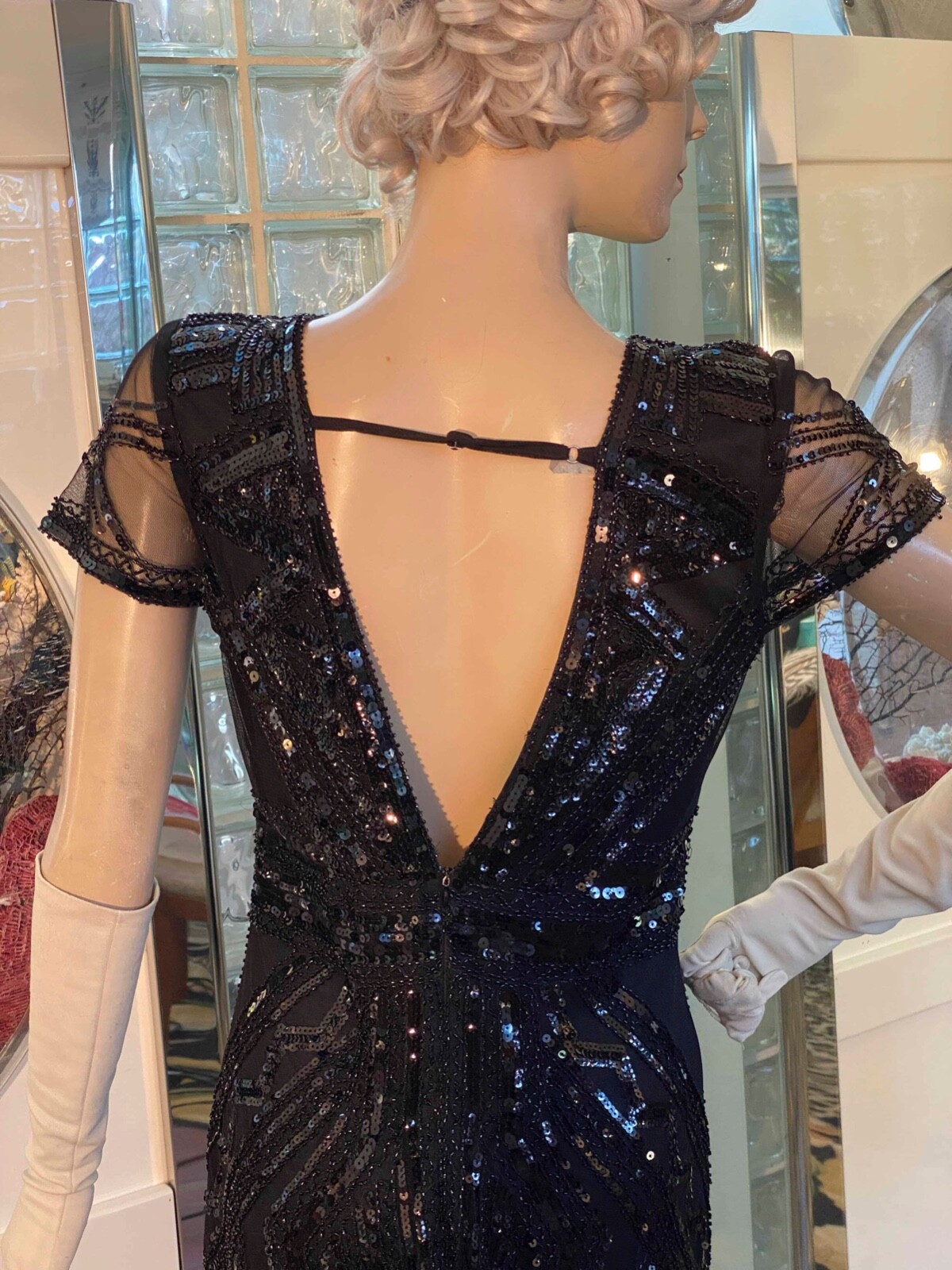 Flapper Black Dress SQUINS BEADED COCKTAIL Party Size XSP