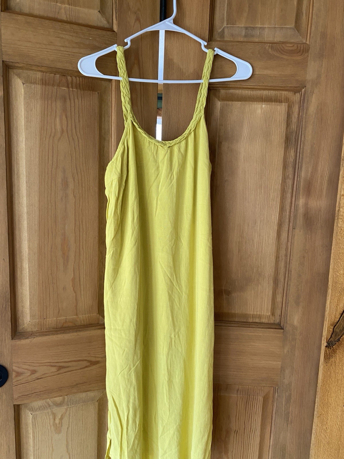 Hem And Thread Lightweight Lined Yellow Summer Dress Side Splits Braided Straps