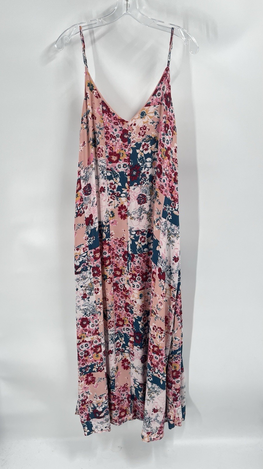 Savannah Jane Patchwork Maxi Slip Dress Floral Boho Pink Sz Large