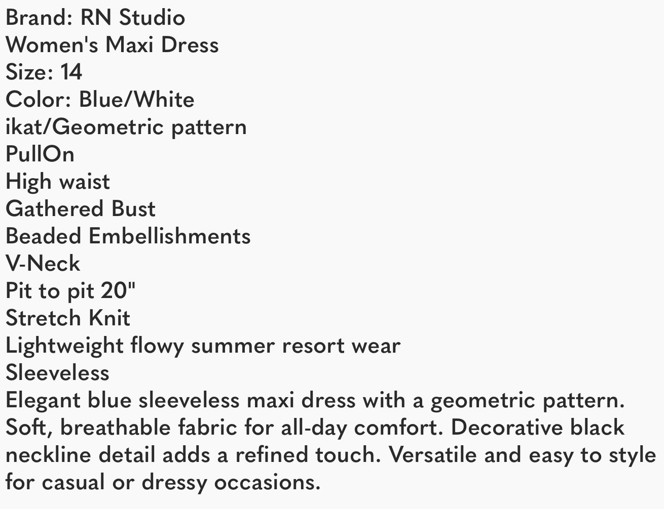 RN Studio Blue Multicolored Striped Floral Sleeveless Maxi Dress Women’s Size 14