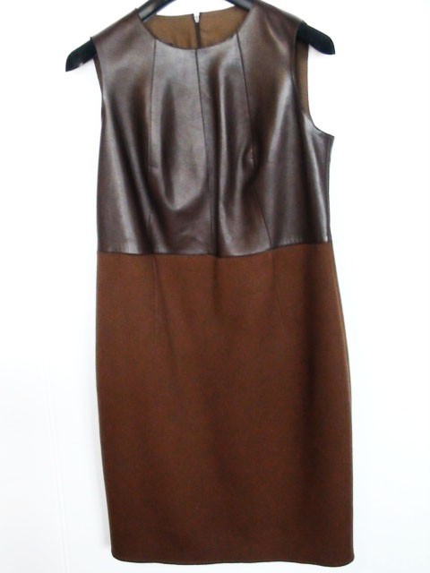 Akris Sheath Dress Leather Cashmere in Dark Brown size 10 New