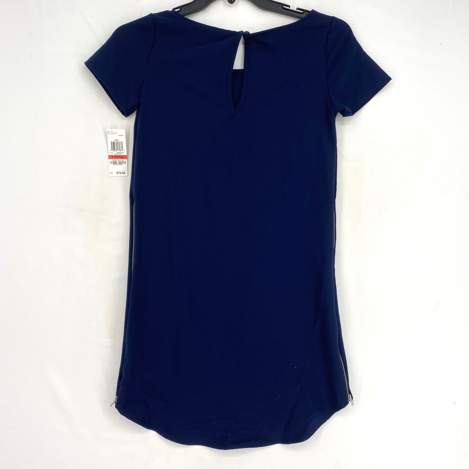 Bar III Womens XS Pullover Short Dress Twilight Blue Zipper Accents Short Sleeve