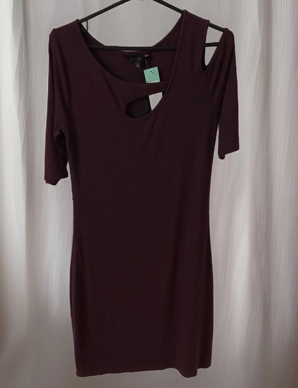 NWT Goldray Knit Dress M-L Burgundy Soft Stretch Cold Shoulder Keyhole Neck