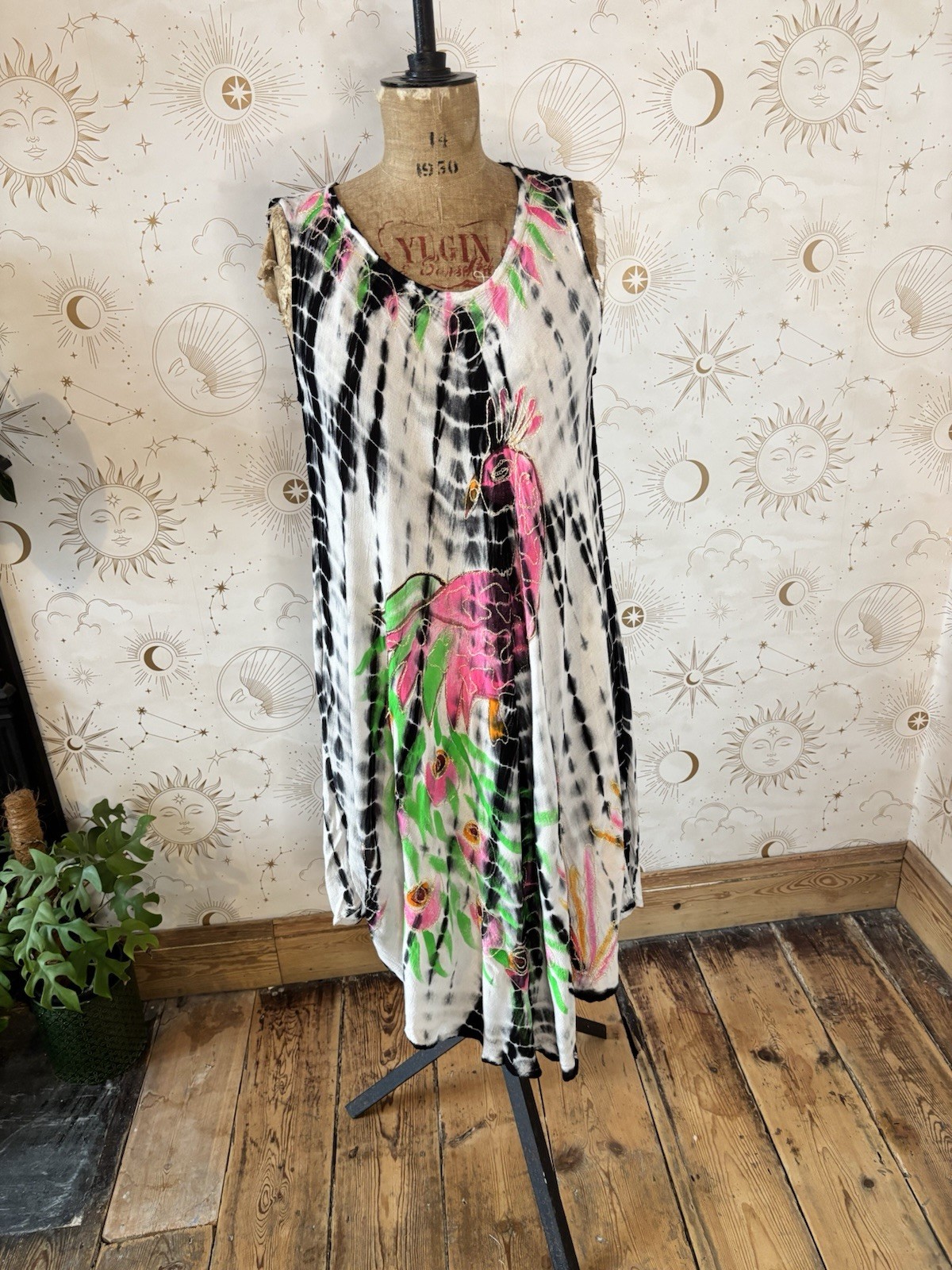 Vintage Tie Dye Beach Dress Kaftan Holiday Cover Up One Size Festival Hippy Boho