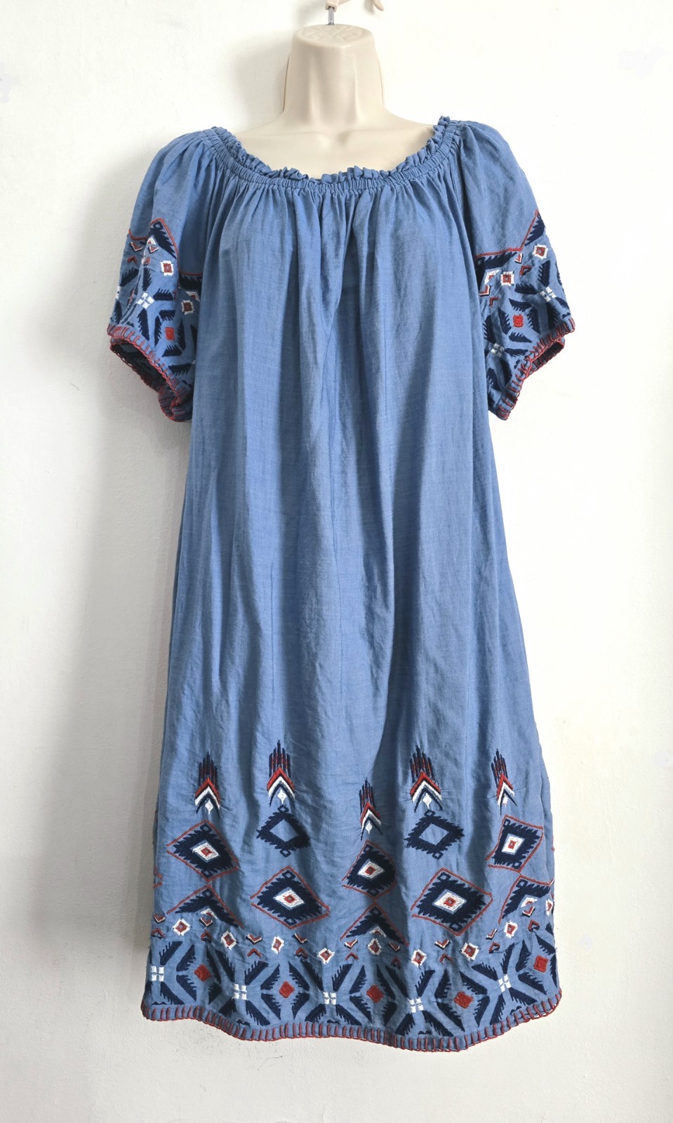 Tu Size 24 Light Blue Soft Embroidered Off the Shoulder Tunic Short Dress
