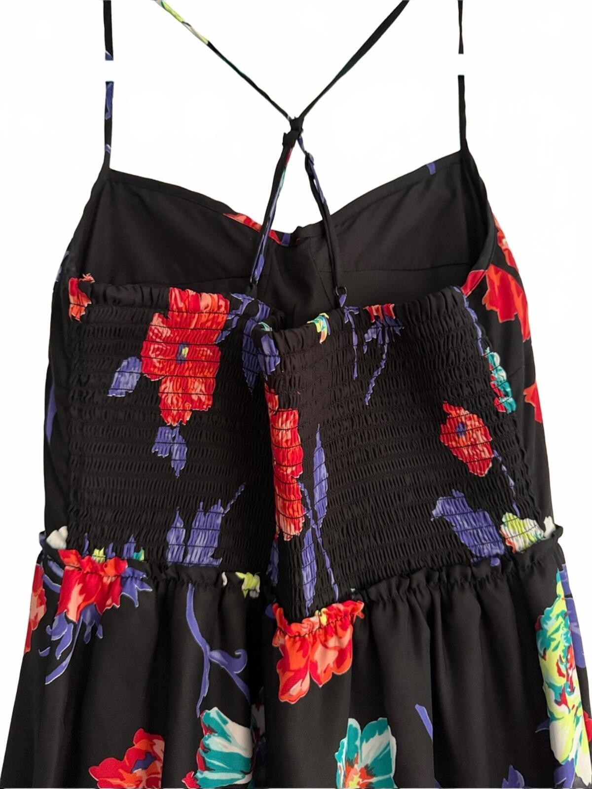 American Eagle Black Floral Spaghetti-Strap Mini Dress