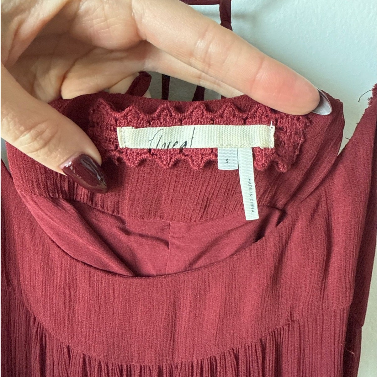 Anthropologie Floreat Saffa Chiffon Tiered Maxi Peasant Dress Women Size S Wine