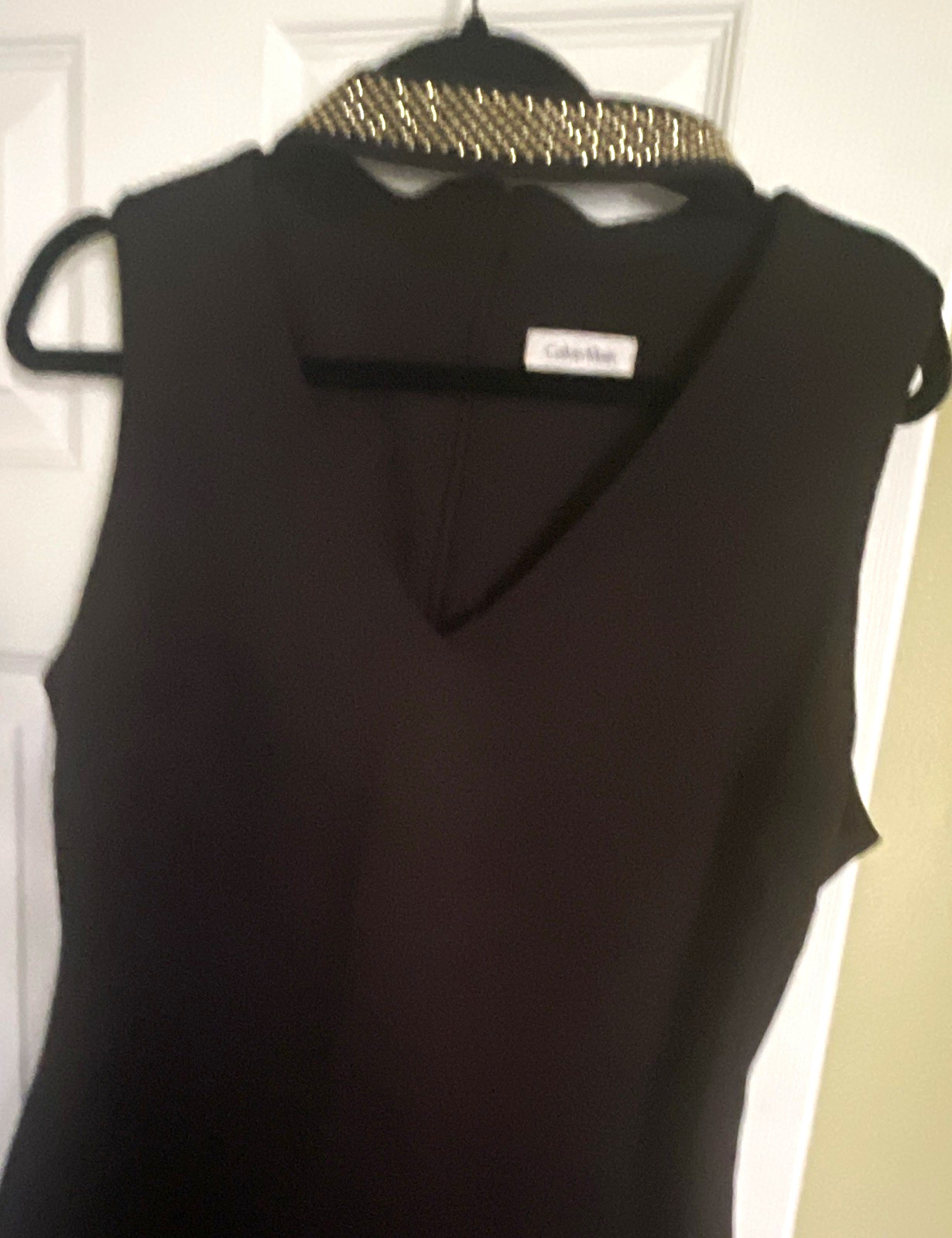 Calvin Klein Black Pencil Knee-Length V-Neck Sleeveless Beaded Dress 14