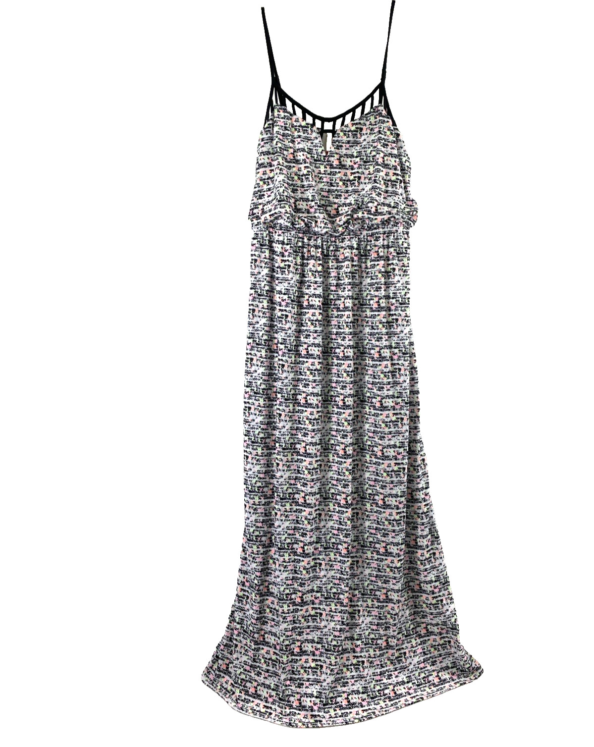 No Boundaries Maxi Sundress Juniors XL 15-17 Black Neon Pink and Green Print