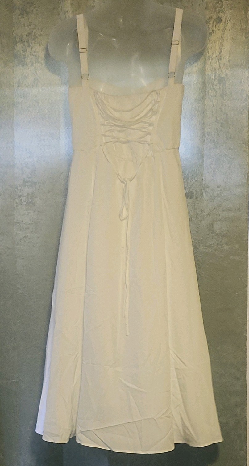 GLNEGE Women’s White Satin Solid Maxi Dress Square Neck Lace-Up Back XL