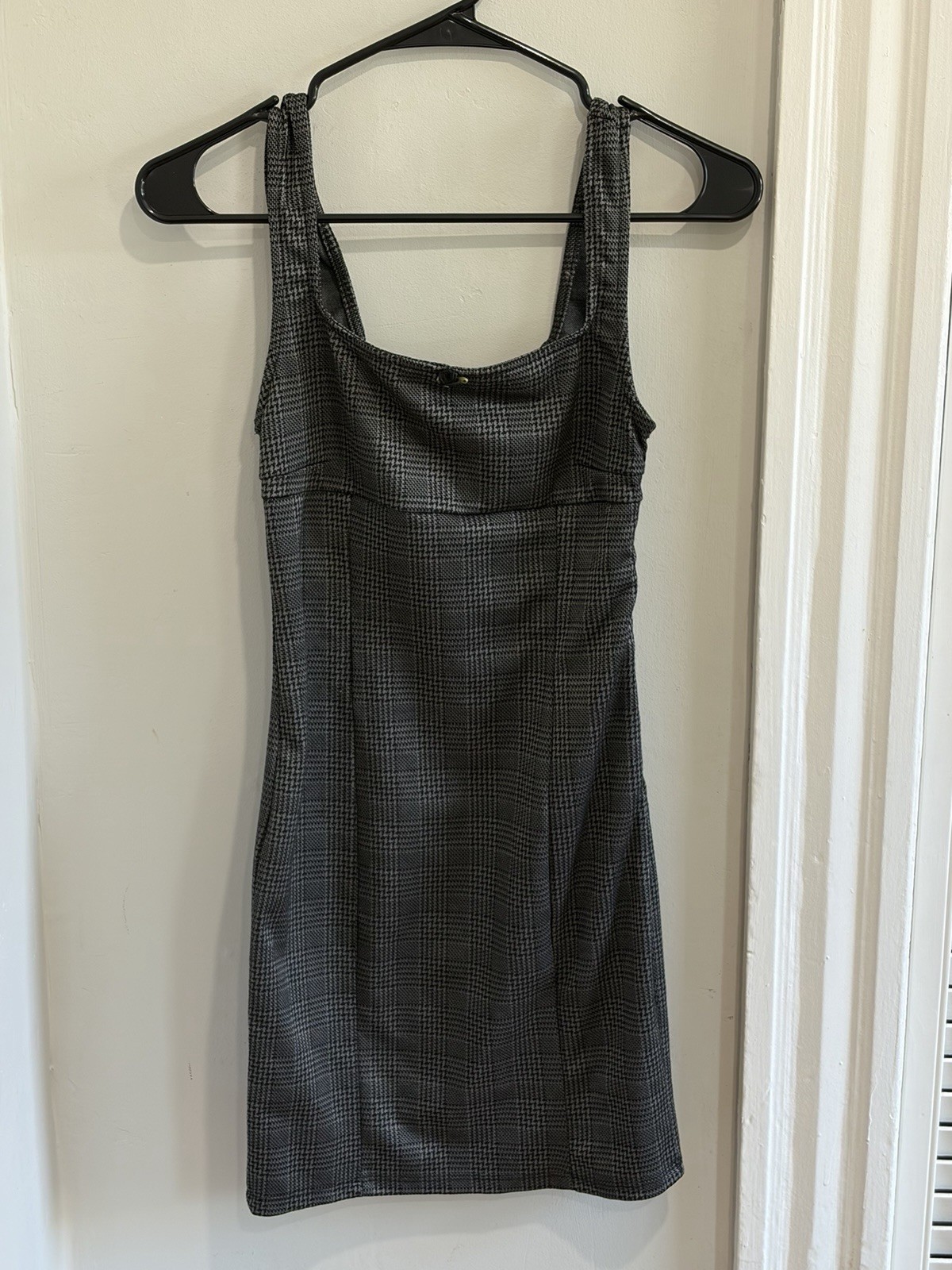Derek Heart Black/Gray Houndstooth Strappy Bodycon Mini Dress Square Neck M