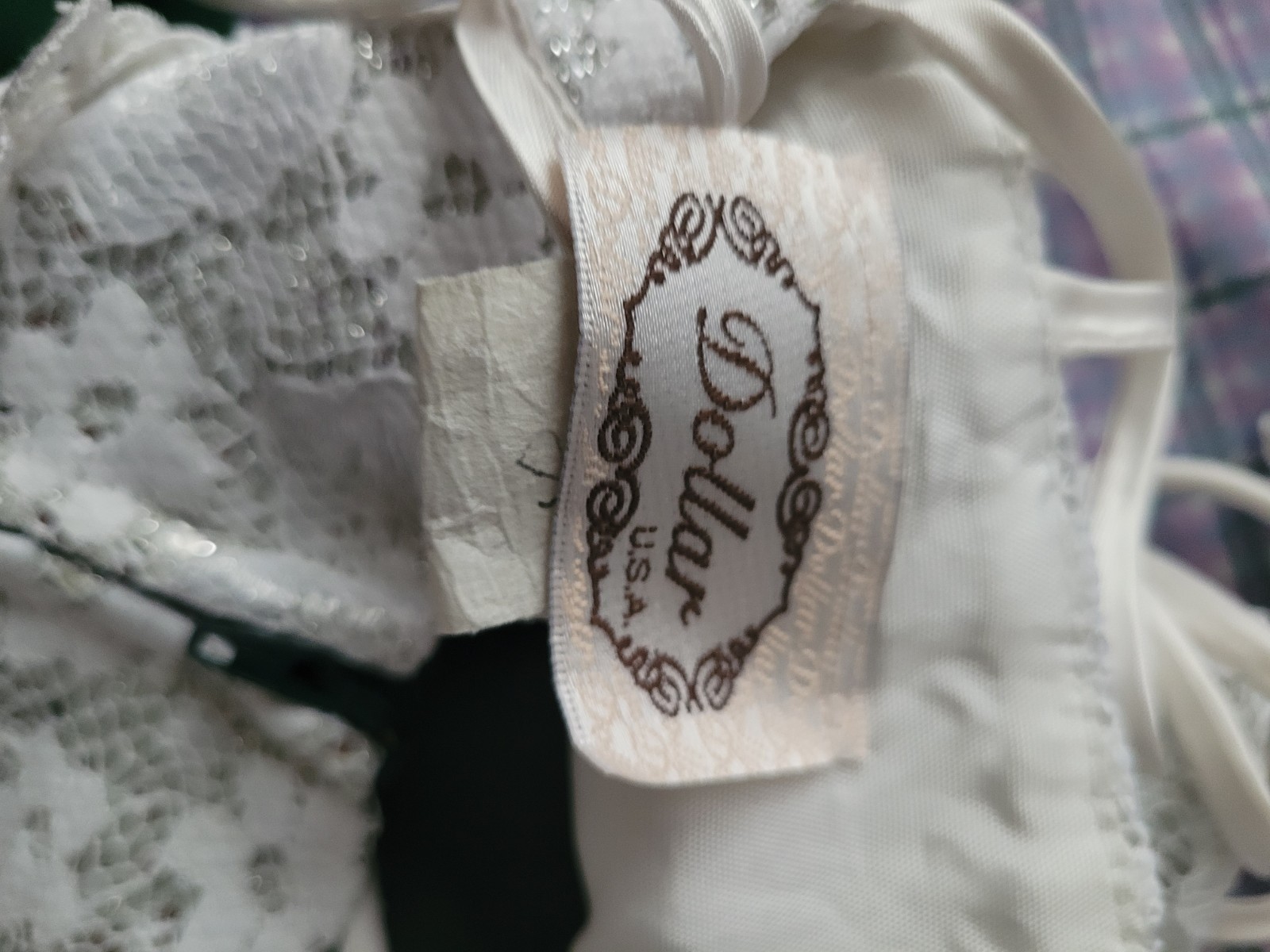 Dollar USA Lace Bodice Spaghetti-Strap Dress in Cream and Green