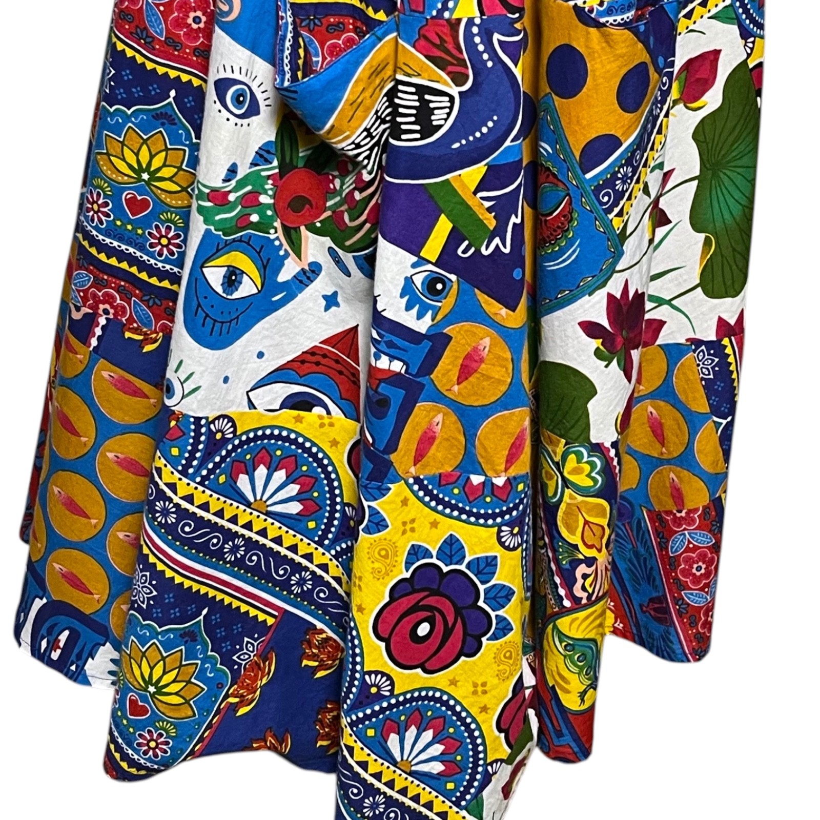 Orientique Amritsar Organic Cotton Patchwork Midi Dress Art Print Size Small