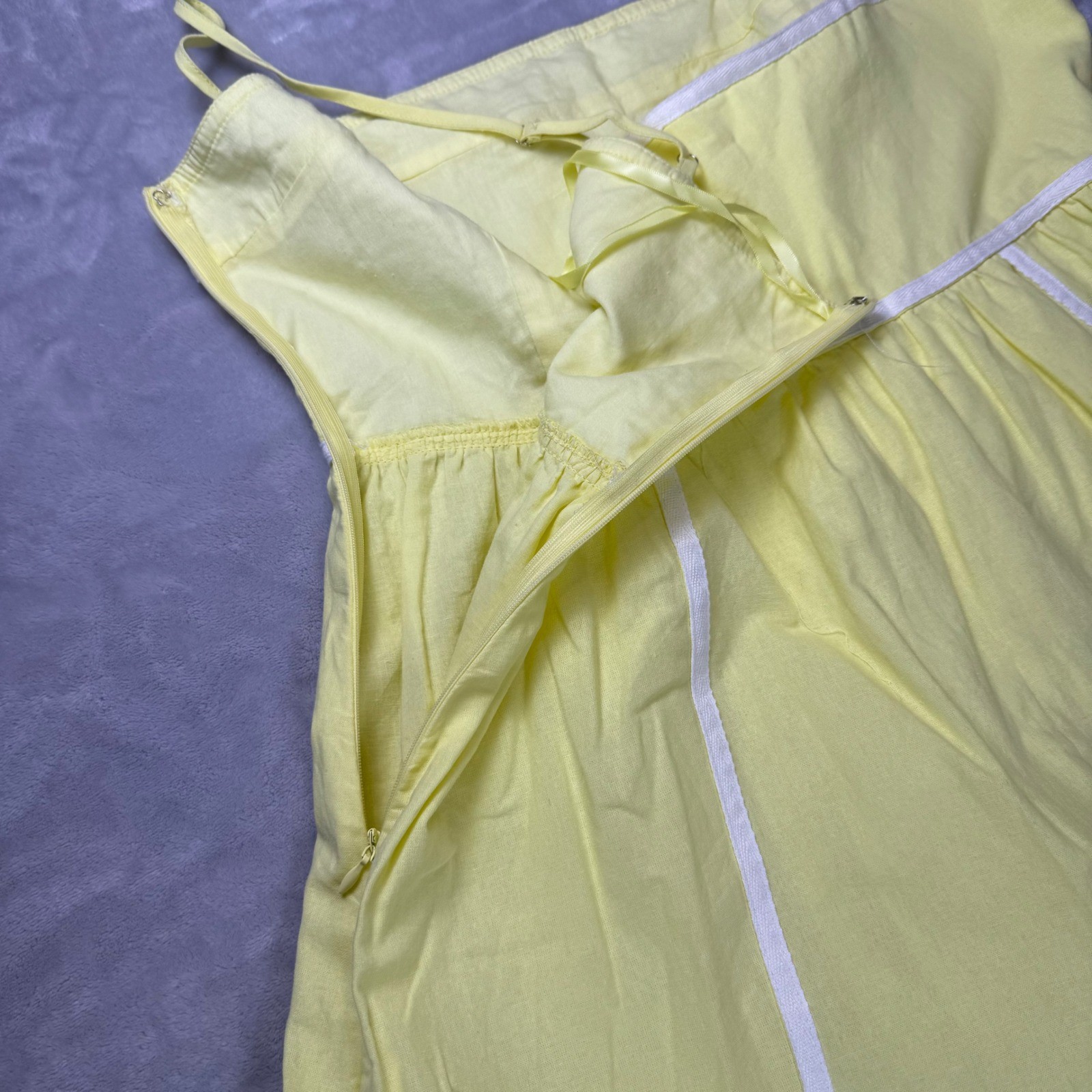Billy J Baina Midi Dress Yellow White Contrast Piping Sun Dress Women 14 NWT*