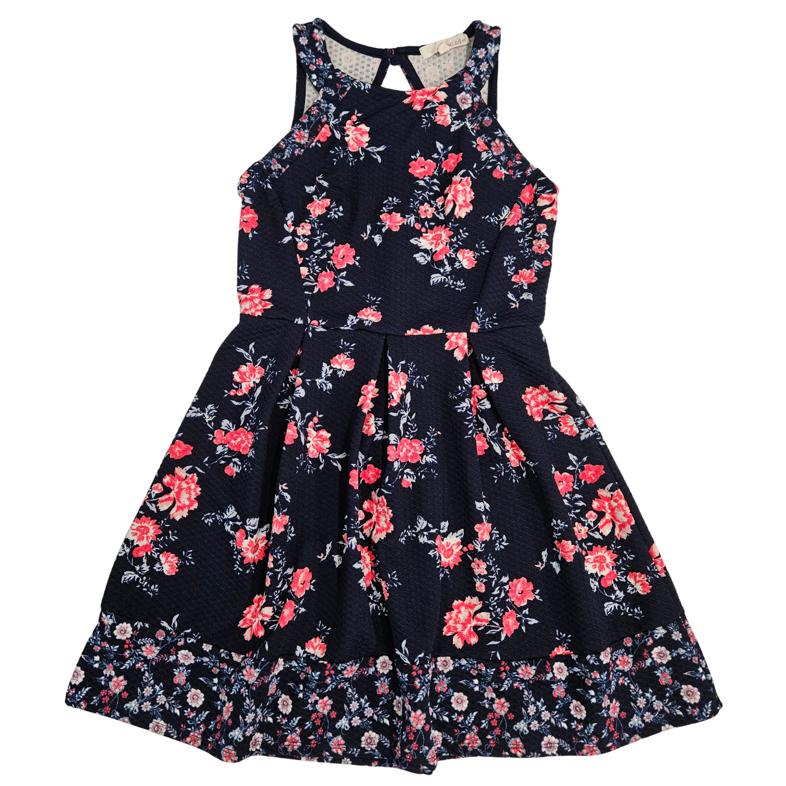 Rewind Floral Halter Dress Womens Summer Navy Blue Ruffle Skirt Midi Long Sz M