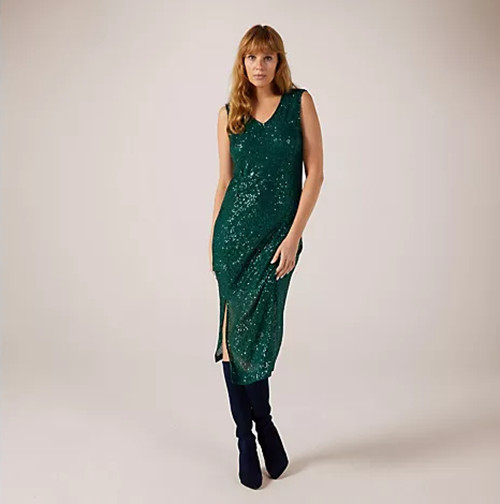 Izabel London Dress Sleeveless Sequin Lined With Slits Emerald New Tags Size 10