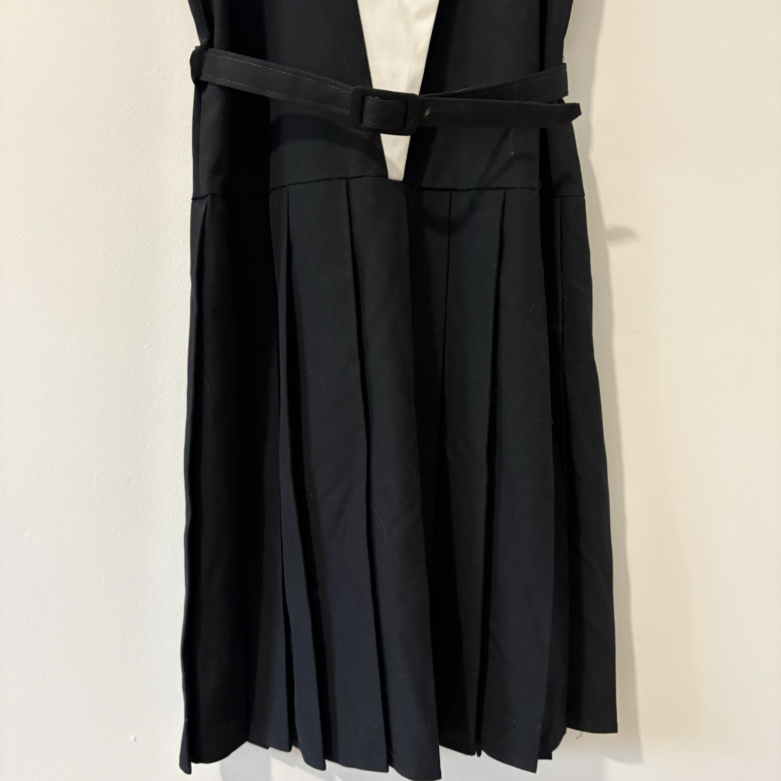 Vintage 80s Black & White Colourblock Pleated Midi Dress Retro
