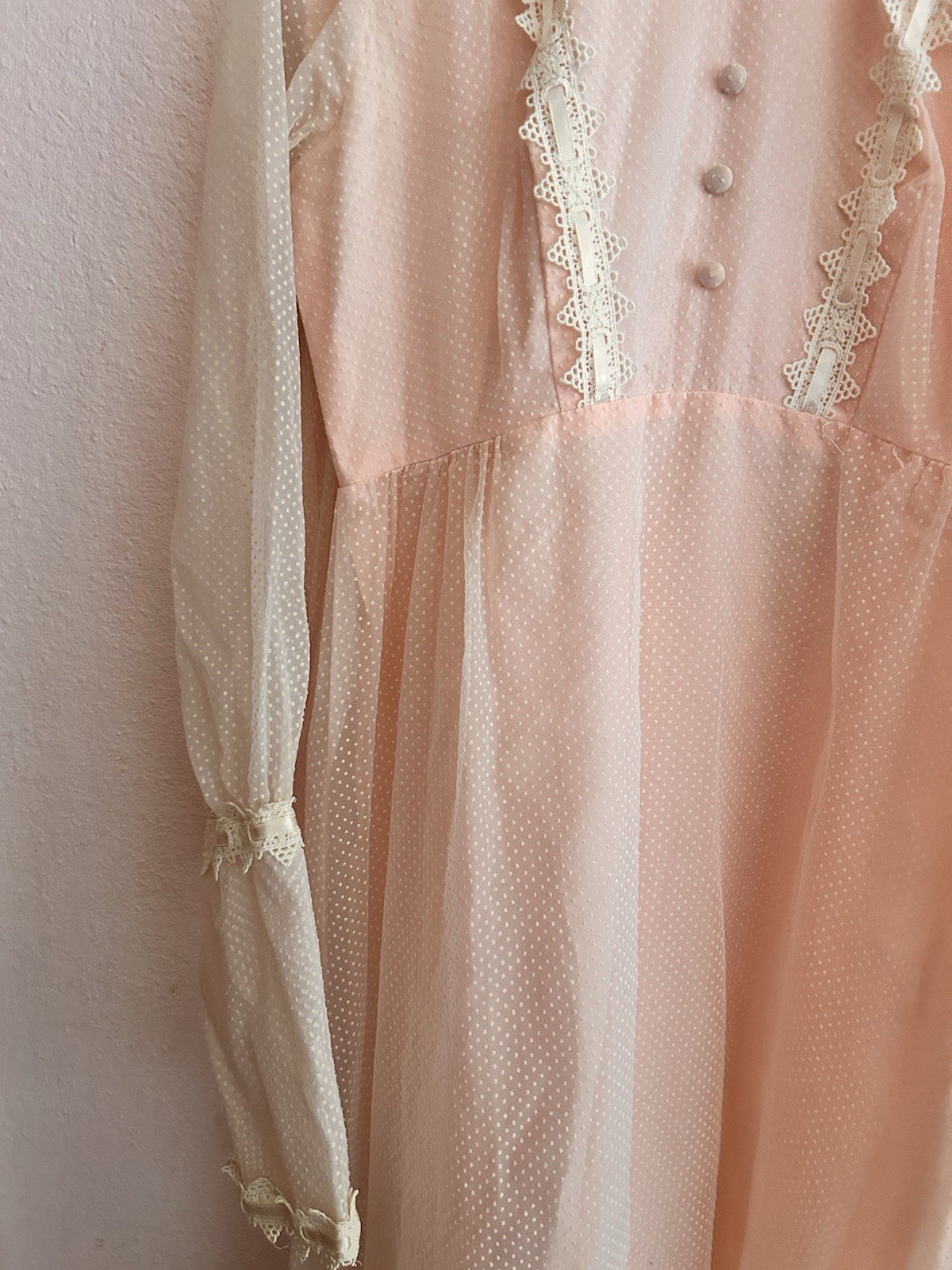 Amazing Southern Gothic Union Made Dress From 1900 Pink with Lace and Ruffles S