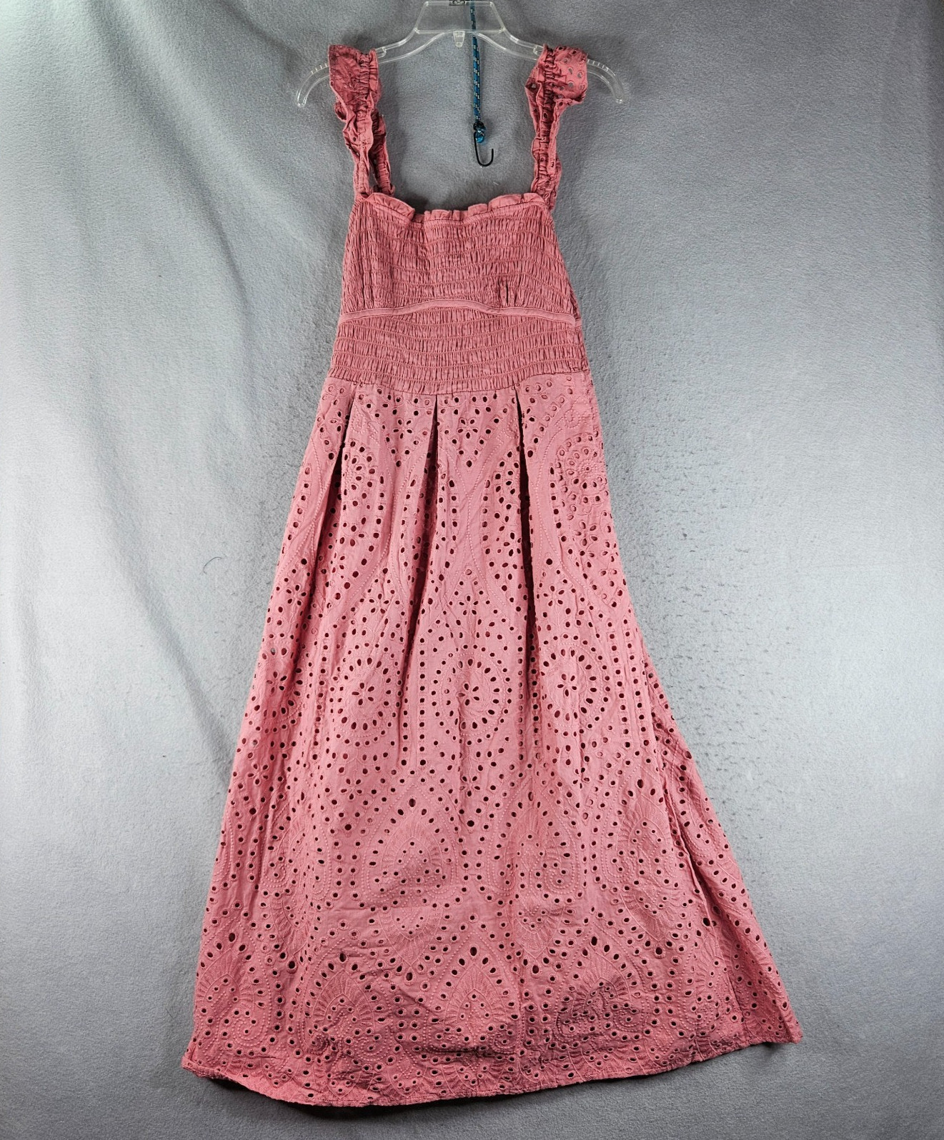 Copper and Black by Fat Face Womens 6 Pink Eyelet Ruffle Shirred Midi Cottage