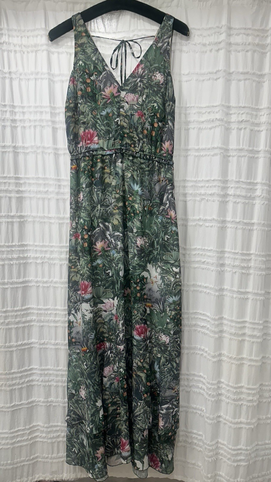 HM conscious collection tropical jungle printMaxi vacation dress parrots animal