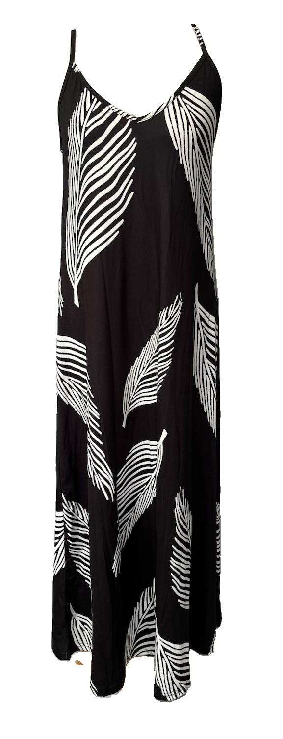Shien Black Mix Maxi Summer Dress Size S Sleeveless Long Polyester V Neck Womens