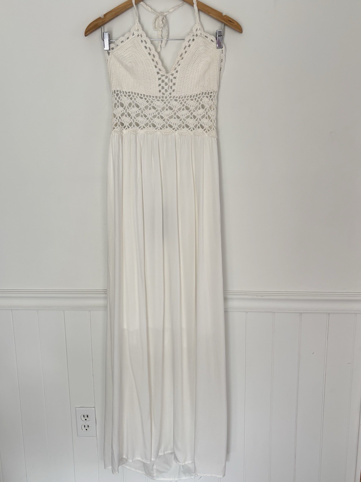 LILBETTER Women’s Beach Crochet Backless Bohemian Halter Maxi Dress XL NEW a63