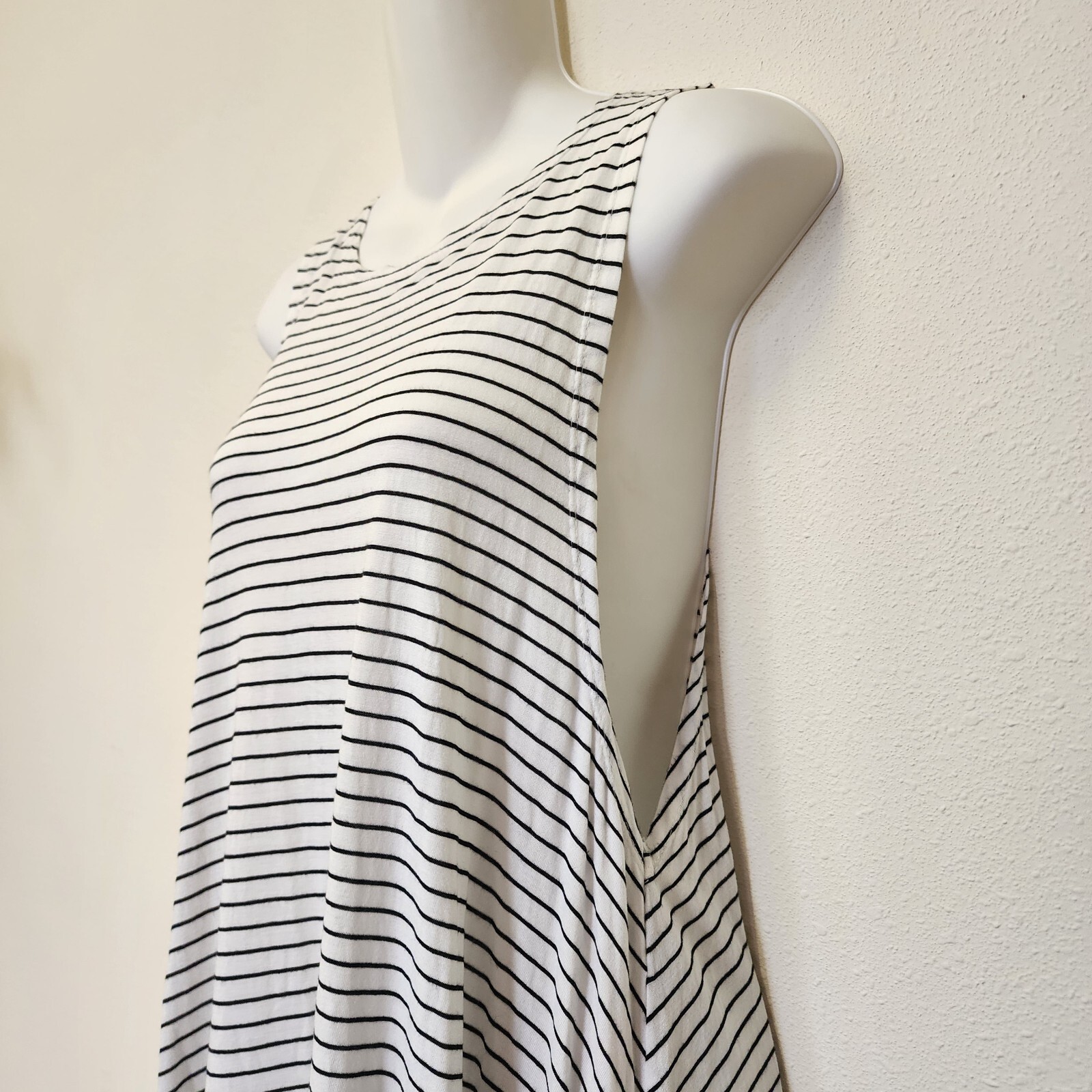 Lagaci Dress Large White black Pockets Beach Tank Coastal Coverup Boho Casual