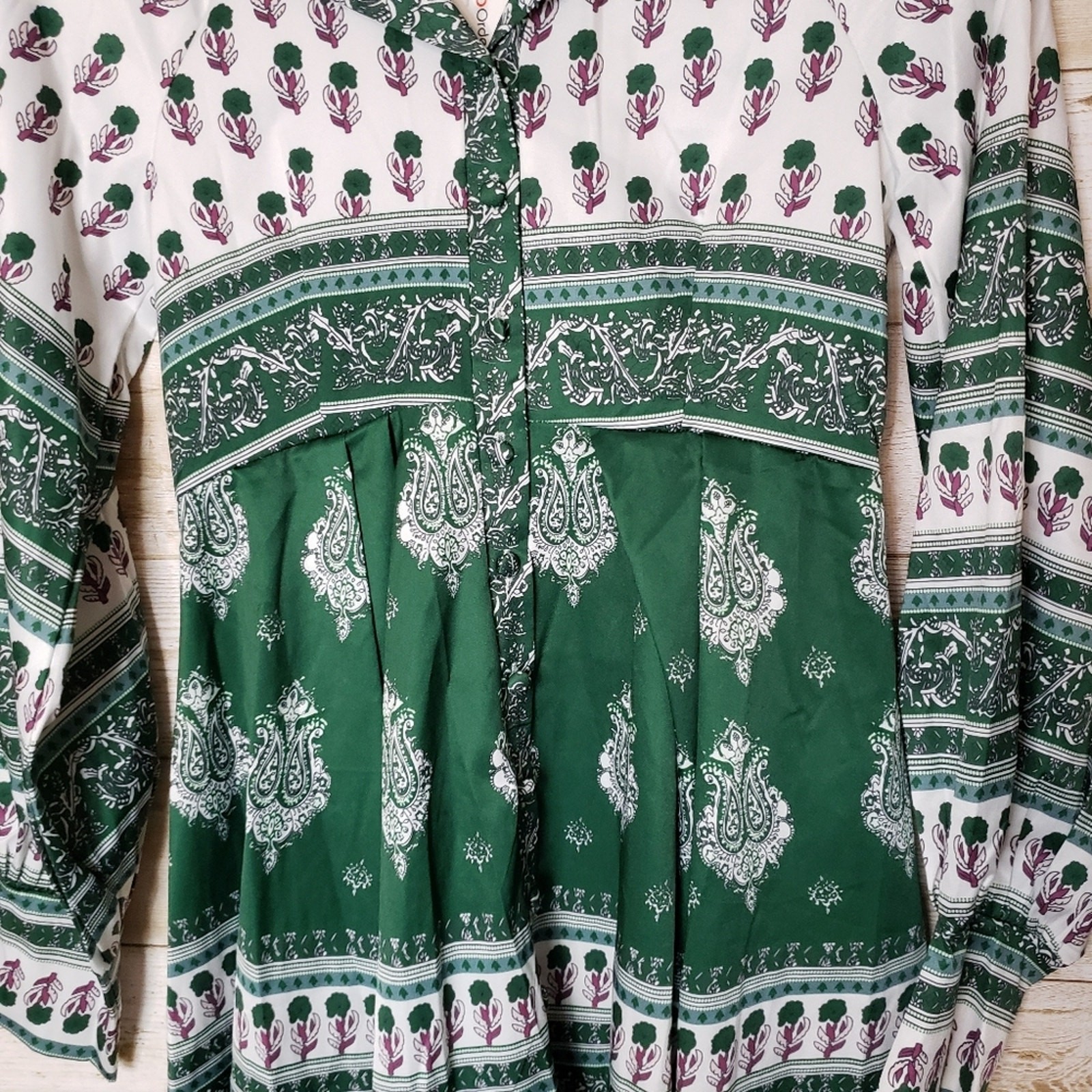 Printed Boho Shirt Dress M A-Line Mini Floral Paisley Festival Cottage Tribal.