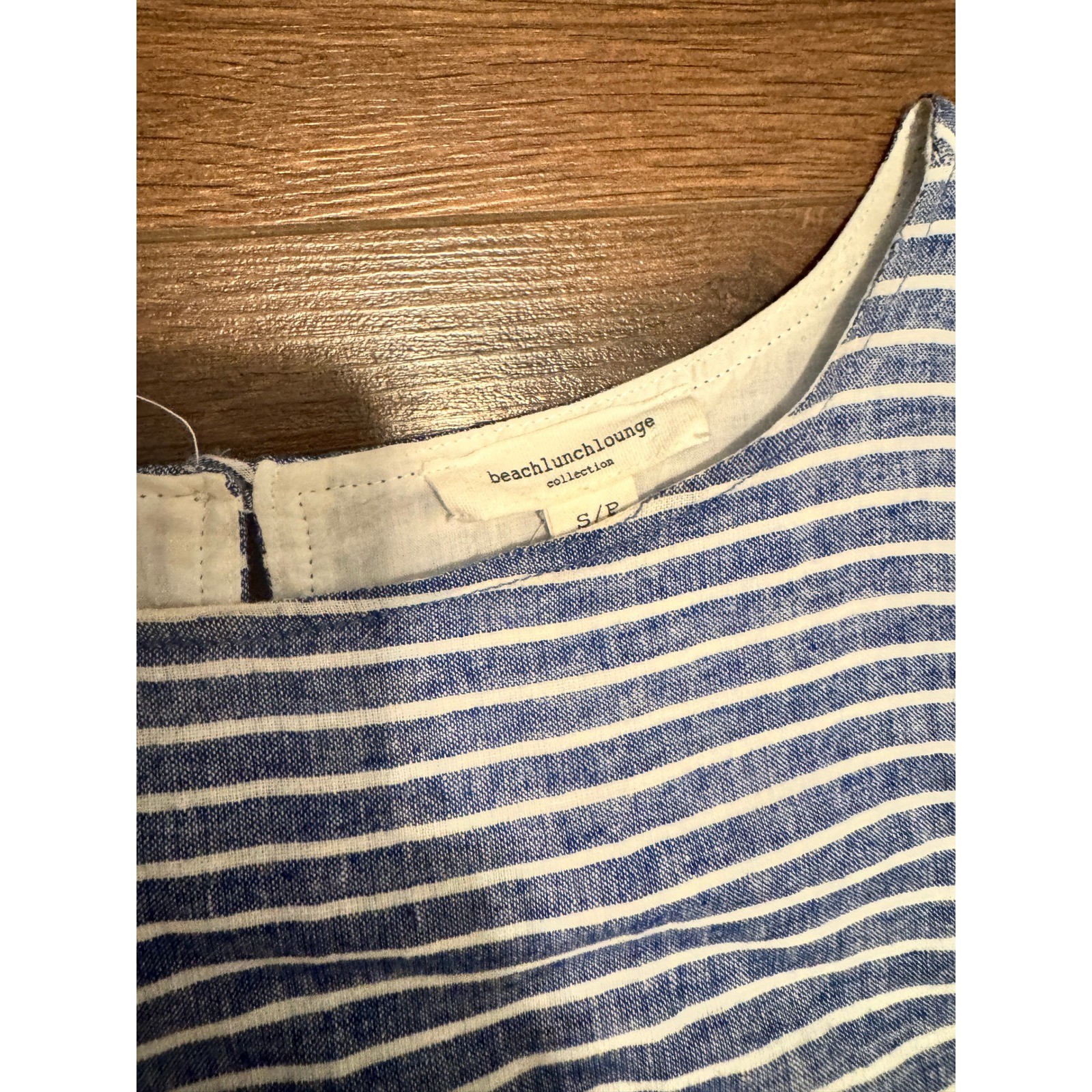 Beachlunchlounge Blue White Striped Linen Blend Sleeveless Shift Dress Small