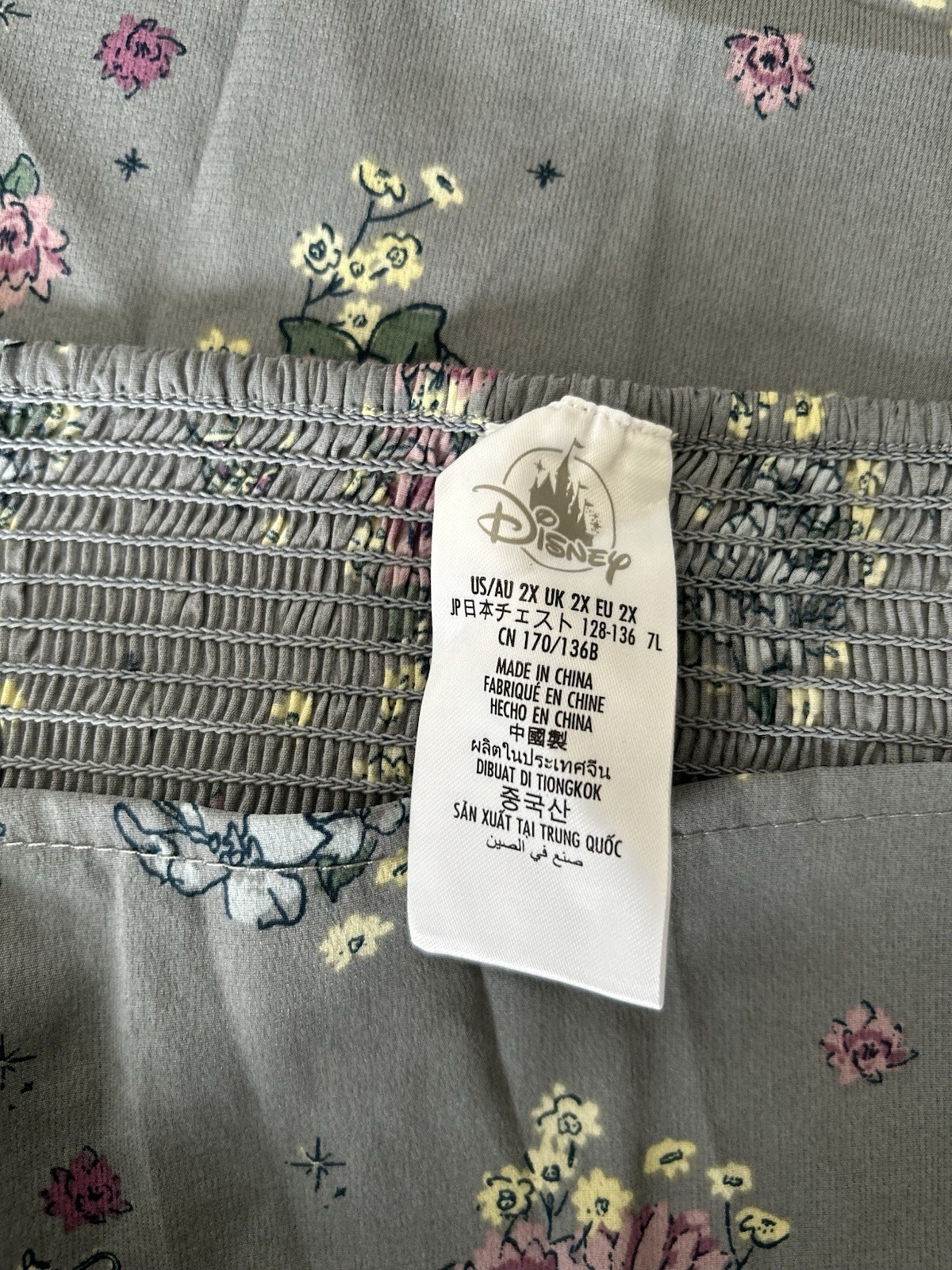 Disney Parks Womens Aladdin Jasmine Floral Print Midi Sundress Dress Gray Sz XL