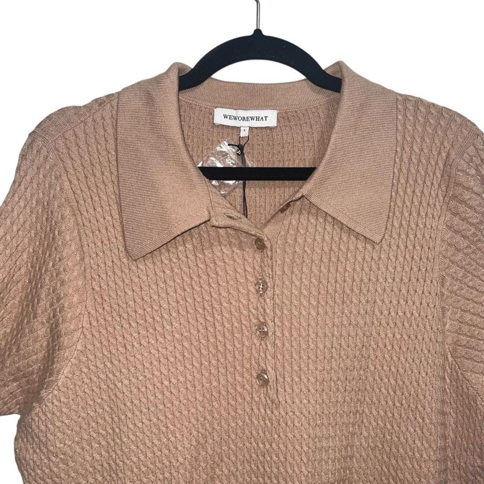 NEW NWT WeWoreWhat Cable Knit Polo Dress In Beige SIZE L