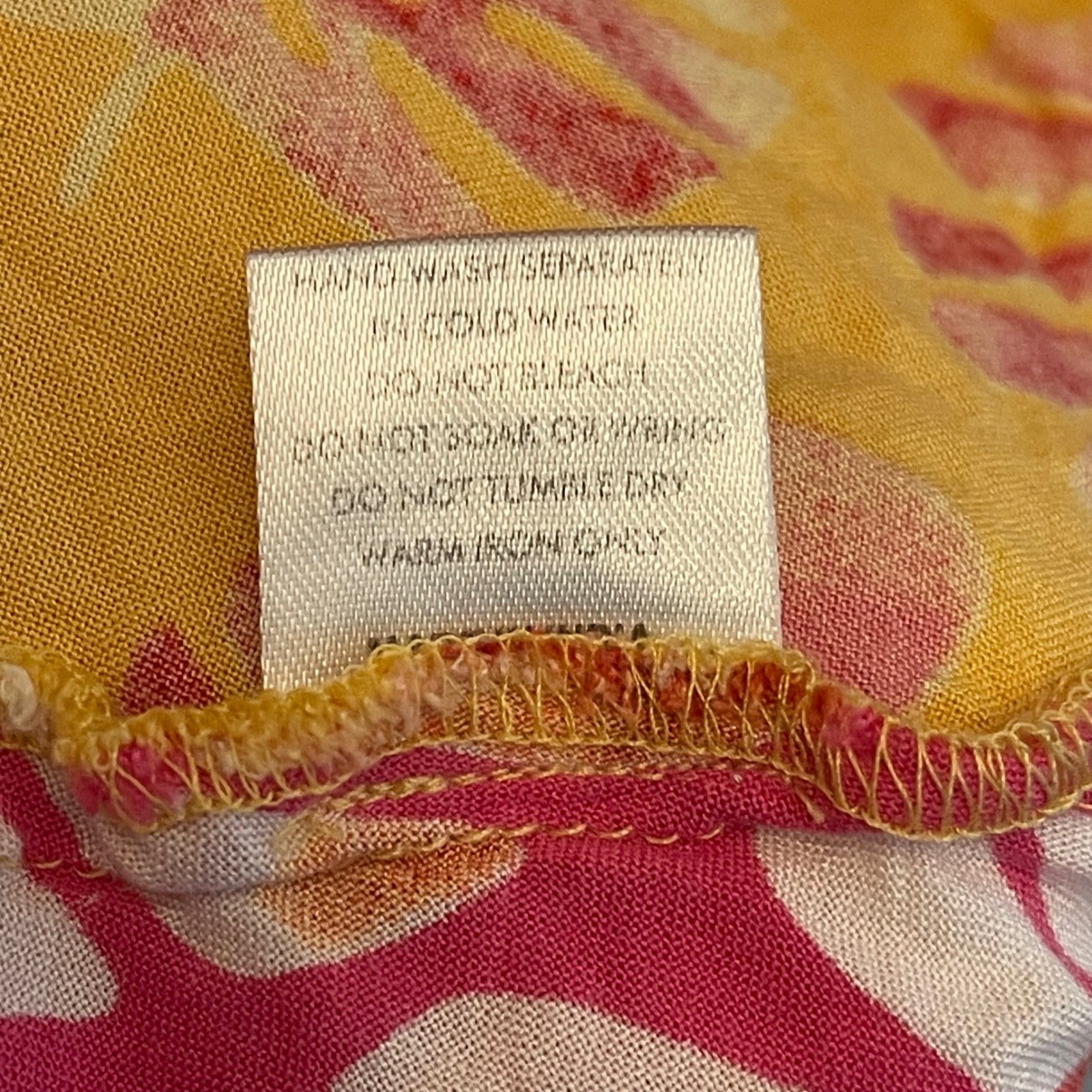 Paradise USA Tropical Leaf Sharkbite Hem Sundress Pink Orange Yellow Small