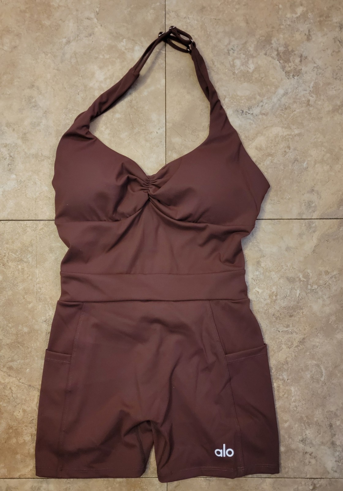 ALO Yoga Alosoft XL Sun Out Romper Brown Tennis Athleisure ActivePickleball New