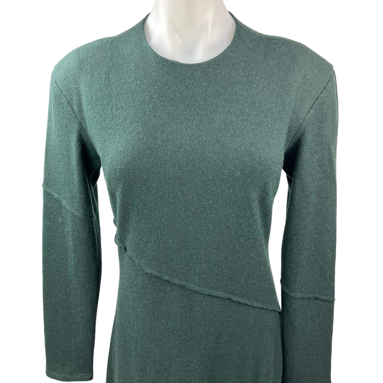 NEW Argent Blue Green Wool Round Neck Long Sleeve Midi A-Line Sweater Dress 4