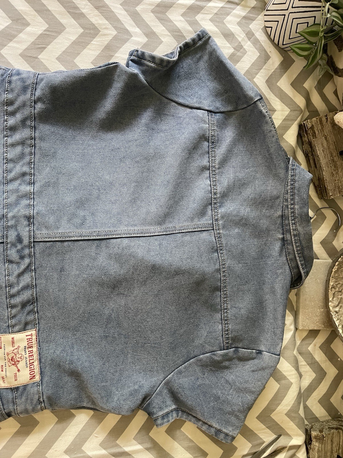 TRUE RELIGION Denim Button Front Mini Dress Light Wash Women Ladies XL $159