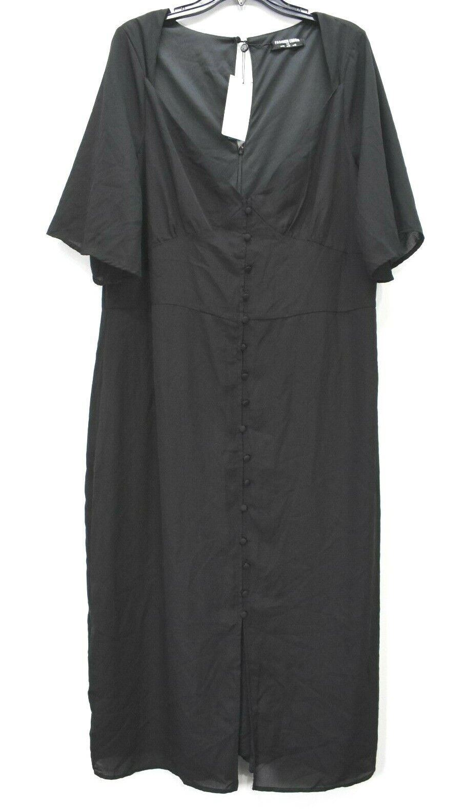 Fashion Union Plus Womens Butterfly Sleeve Queen Anne Neck Button Front Dress 14