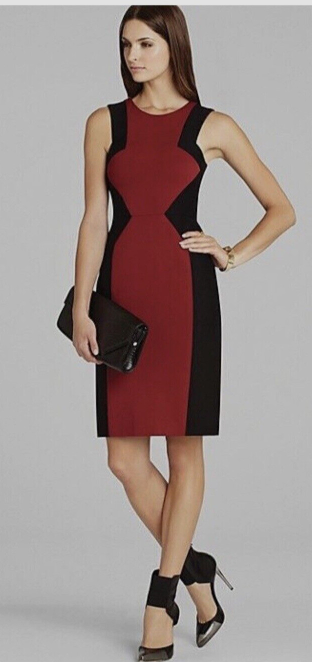 BCBG MAXAZRIA SIZE 4 Evelyn Colorblocked Exposed Zip Sheath Dress