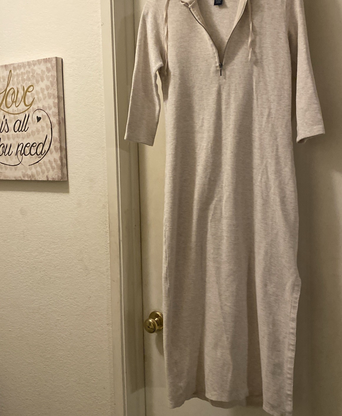 Ann Taylor Hooded Long Beige Pull Over Dress With Side Slit, XS