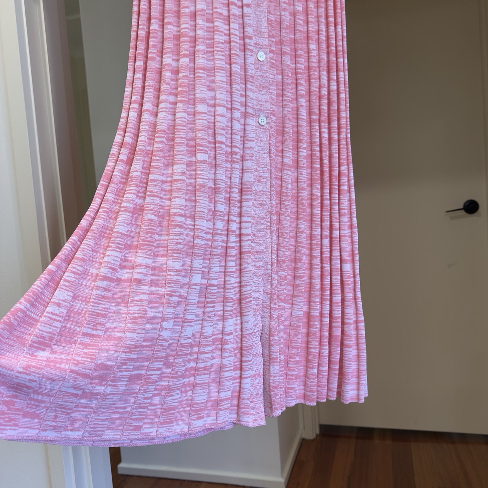 Scanlan Theodore Pleated Rib Placket Dress Pink Pastel VGC RRP$900 Size M