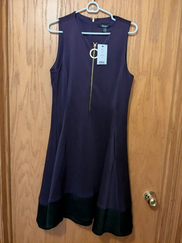 A DKNY Sleeveless deep purple fit-and-flare cocktail dress
