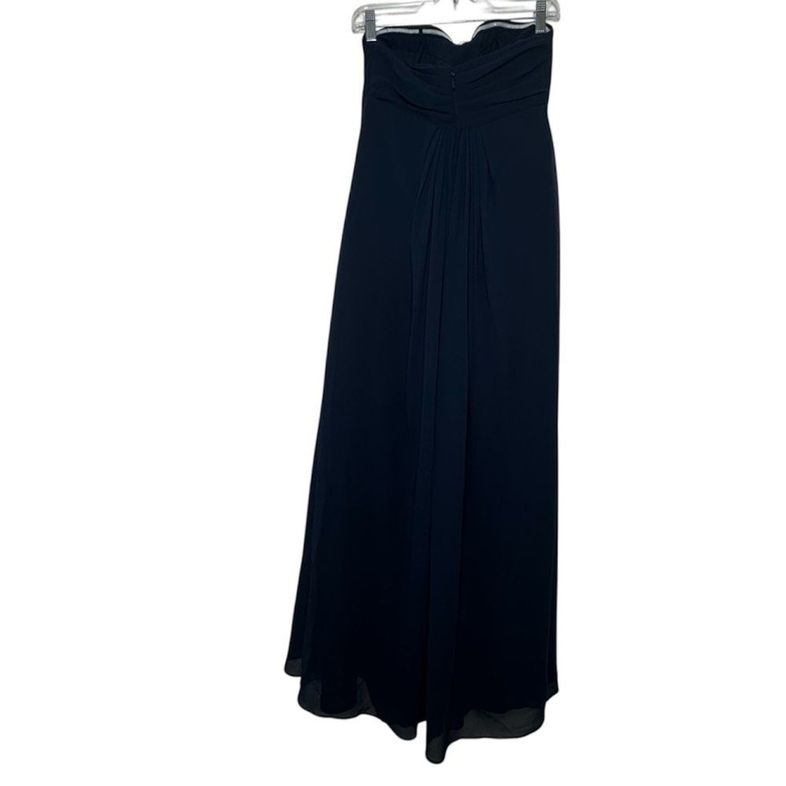 Bill Levkoff Strapless Chiffon With Straps Gown Navy Blue And Rhinestone Waist