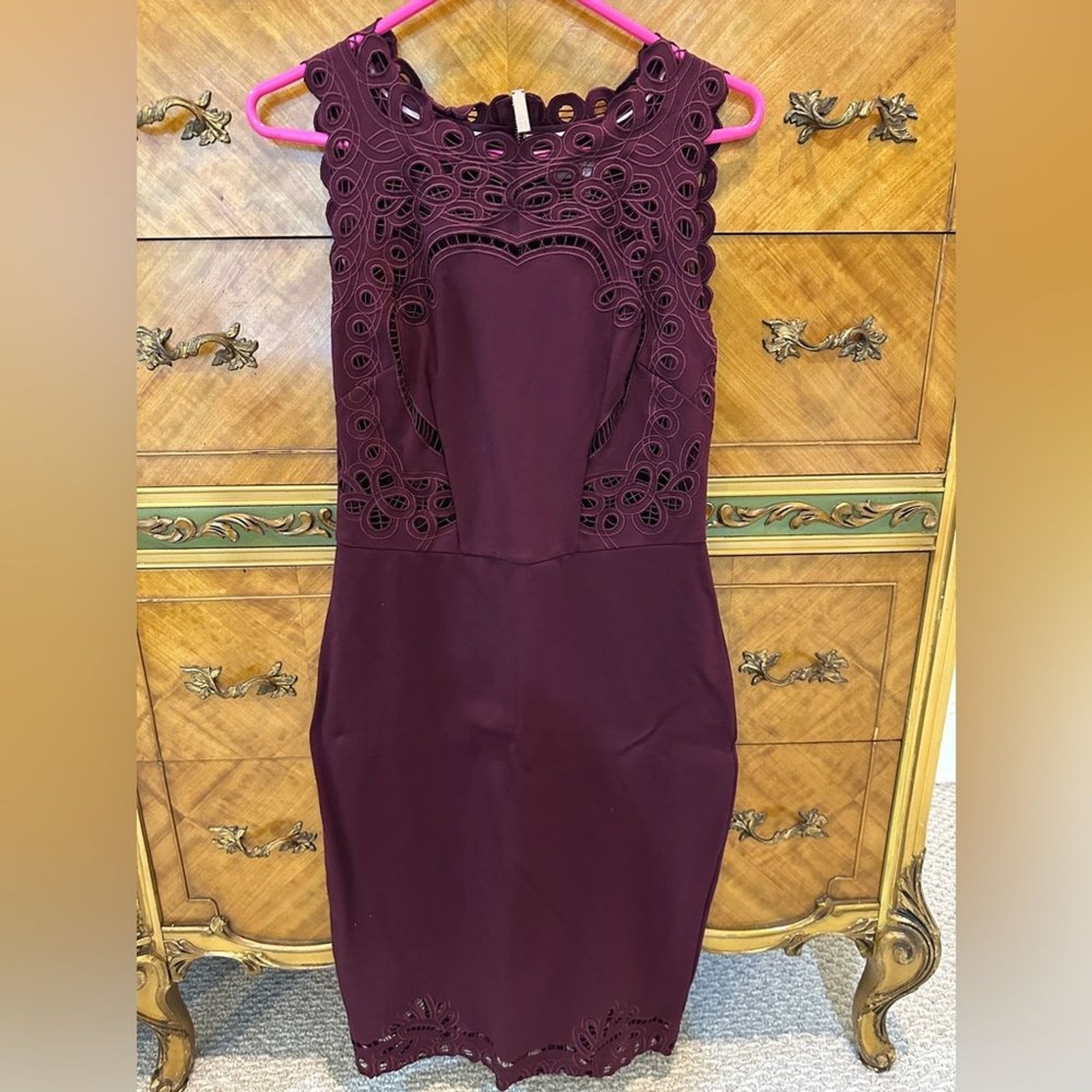 Ted Baker Verita Dress Deep Burgundy Color Sz 3 US 8 Great Condition