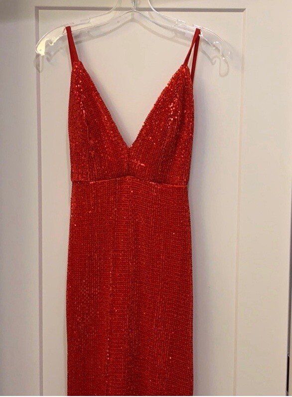 Love and Lemonade Red Sequin Long Gown BodyCon Dress Size XS NWT