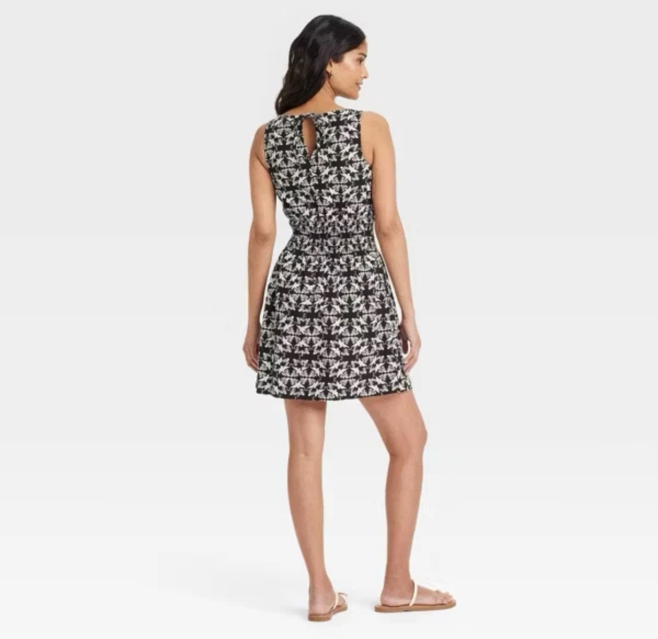 NWT~ Universal Thread sz XXL Black Cream Dove Print Sleeveless Smock Dress 1459
