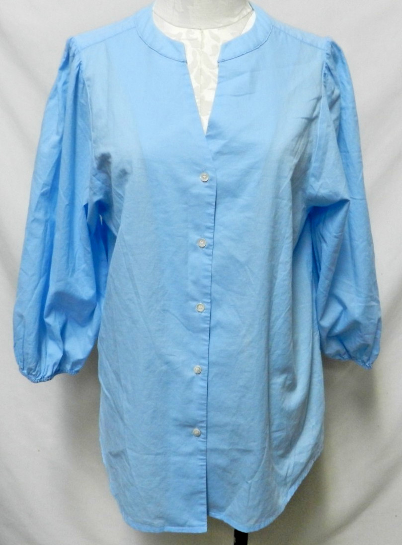 J Mclaughlin Size Sz Large Lg L twill Cotton blue button down top blouse 3/4 slv