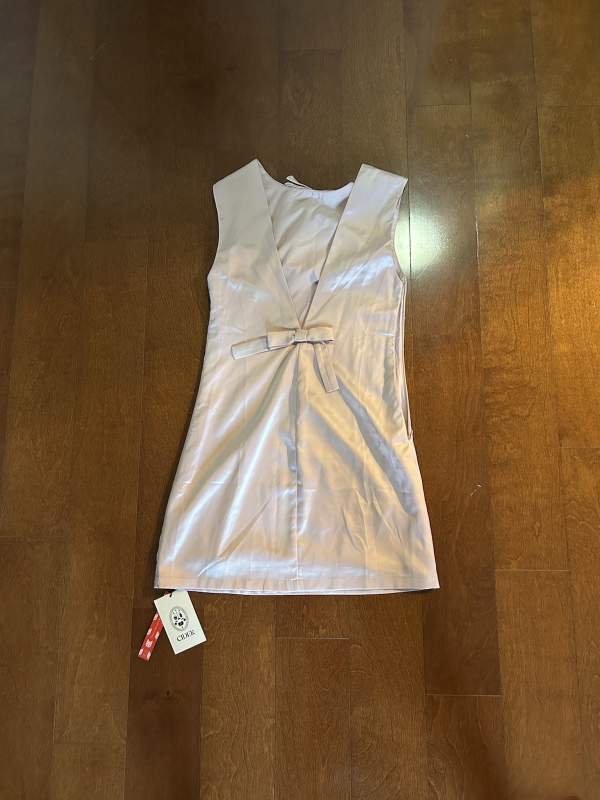 Cute Pink Satin Semi Formal Dress With Bows. Open Back Size Small