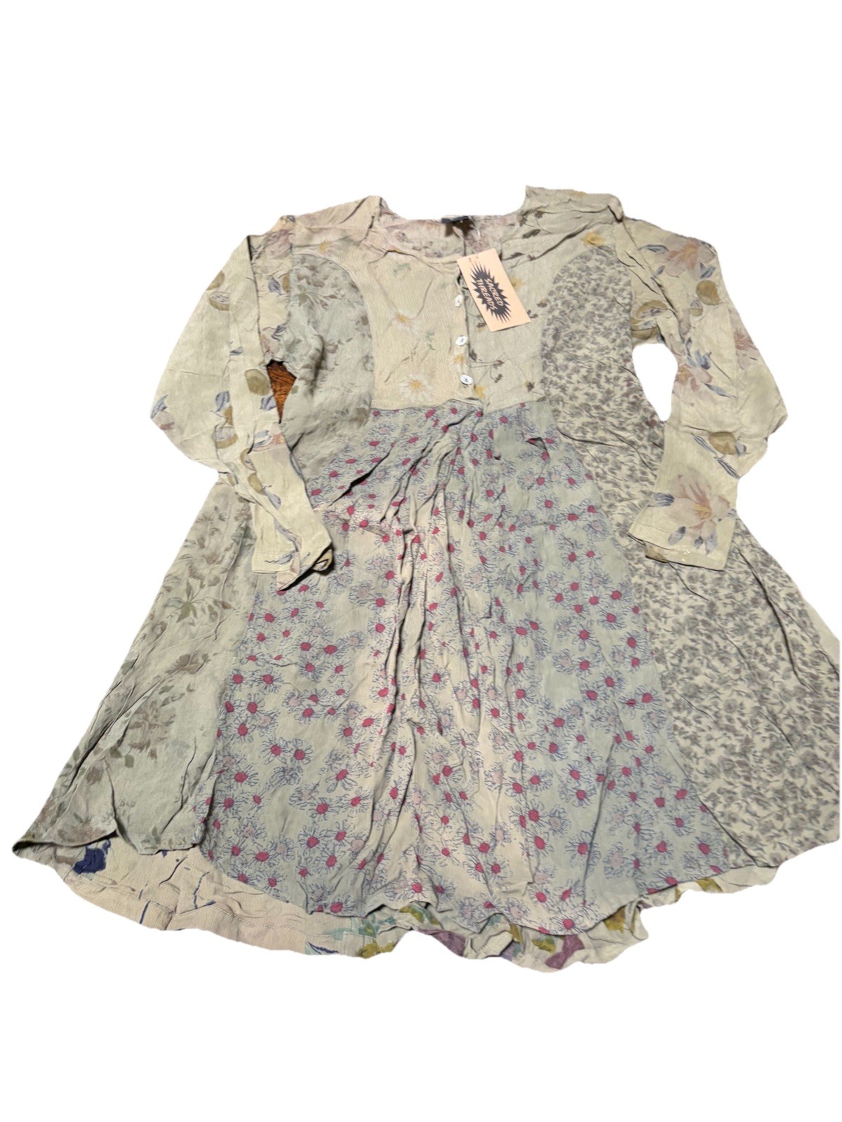 Sacred Threads Size Medium/ Large Floral Round Neck Dolman Sleeves Dress NEW