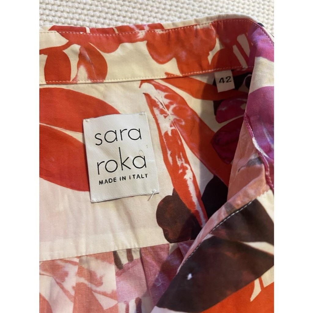 Sara Roka Floral Jackie Classic Shift Shirt Dress Made In Italy 42 US L